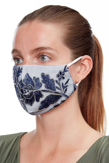 City Goddess Fabric Face Mask -  Blue Sequin Roses City Goddess